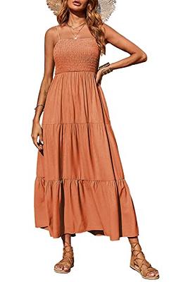 PRETTYGARDEN Women's Summer Maxi Dress Casual Boho Sleeveless Spaghetti  Strap Smocked Tiered Long Beach Sun Dresses Orange - Yahoo Shopping