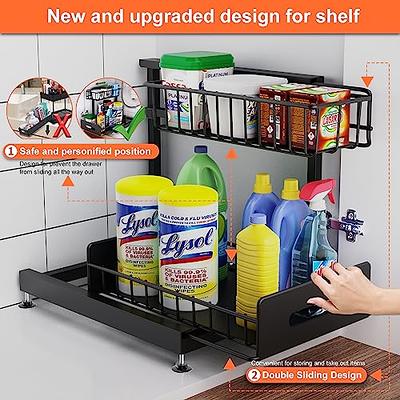 Under Sink Organizers and Storage (2 Pack), 2 Tier Bathroom Organizer Under  Sink, Black Under Kitchen Sink Organizers and Storage, Cleaning Supplies