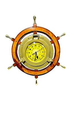 Antique Marine 18 Wooden Ship Wheel Porthole Vintage Clock Nautical Wall  Clock Home Decor