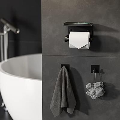 Toilet Paper Holder with ShelfTowel Robe Hooks, Adhesive or Screw Wall  Mounted 