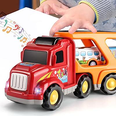 TEMI Truck Toys for 3 4 5 6 7 Year Old Boys - 5 Pack Carrier Transport City  Vehicles Toys, Kids Toys Car for Girls Toddlers Friction Power Set, Push