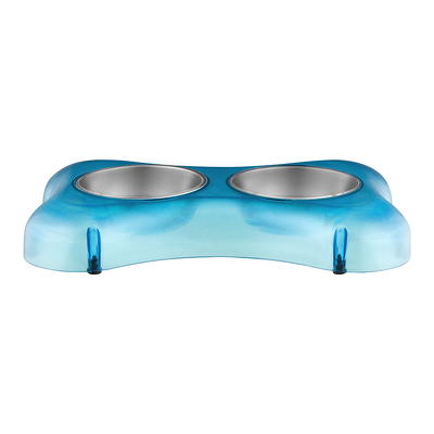 The Dodo Bamboo Double Diner Dog Food Bowl, Blue & Orange