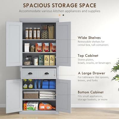 URTR Antique White Wood 31.5 in. Kitchen Food Pantry Cabinet with Glass  Doors and Adjustable Shelves, Tall Storage Cabinet T-02020-A - The Home  Depot