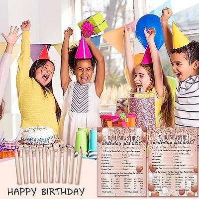  Fumete Birthday Party Games 100 Pcs Who Knows The Birthday Girl  Game with 20 Pencils Girly Birthday Cards Set for Child Teen Adults Sweet Sleepover  Party Supplies for Girls, 4 Activities (