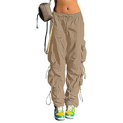 Pants for Women Elastic Waist Drawstring Solid Color Baggy Pockets Jogger  Pants Ladies Cargo Pants Lounge Trousers 