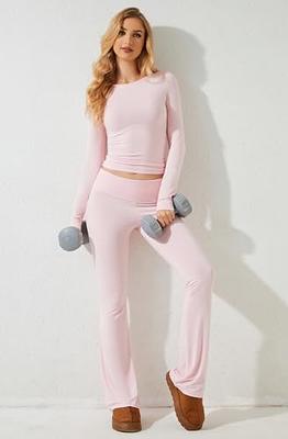 MISSACTIVER Women's Two Piece Outfit Basic Long Sleeve Crop Top and Low  Rise Flare Pants Set Lounge 2 Piece Yoga Tracksuit（Pink， Small） - Yahoo  Shopping