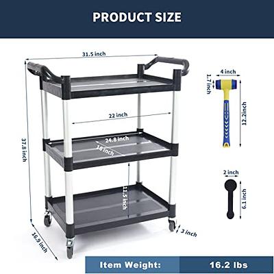 PELOEMNS Plastic Utility Carts with Wheels, Heavy Duty 510lbs Capacity  Rolling Service Cart, 3-Tier Restaurant Food Cart with Hammer for Office