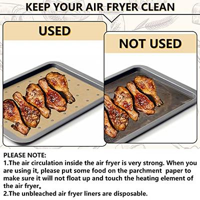 FINECE Air Fryer Liners Square, 100pcs for 2 to 5 qt Air Fryer Disposable Paper Liner, 6.3 inch Unbleached Non-Stick Oil-proof Parchment Paper