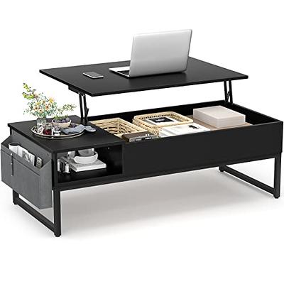 WLIVE Lift Top Coffee Table with Hidden Storage Compartment and Metal  Frame,Lift Tabletop and Sliding Drawer for Living Room Home, Office, Black