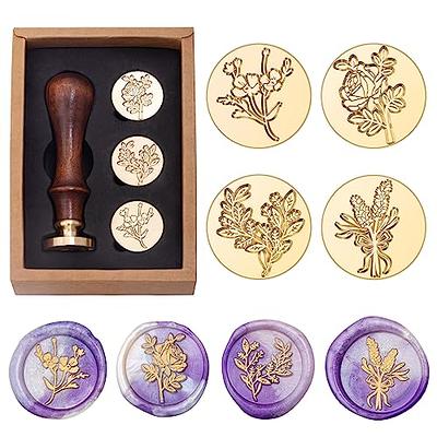 Wax Seal Stamp Set, Sealing Wax Stamps, Wax Stamp Seal Kit for Invitations,  Envelopes, Wine Packaging, Greeting Cards, Gift Box Set with Brass Color  Head & Wooden Handle,Style:style 3; 