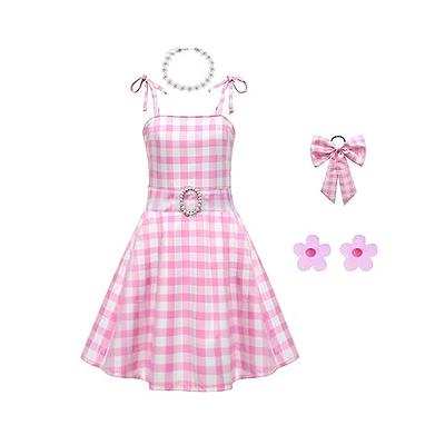 Kids Girls Margot Robbie Movie Dress Pink White Plaid A-line Dress