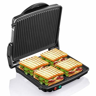 OVENTE Electric Panini Press Sandwich Maker with Non-Stick Coated Plates,  Opens 180 Degrees to Fit Any Type or Size of Food, 1000W Indoor Grill