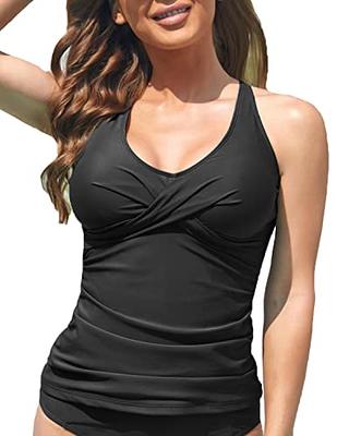 Fanuerg Tankini Top Only Twist Front Bathing Suit Tops for Women Tummy  Control Tank Tops V Neck Swimsuit Top No Bottom Black XXL - Yahoo Shopping