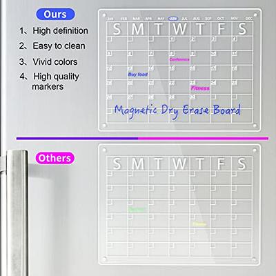 Yirilan Magnetic Acrylic Calendar for Fridge, Clear Set of 2 Dry Erase  Board Calendars for Fridge Reusable Planner, Includes 6 Colors Markers, Pen