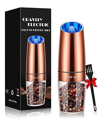  PwZzk Battery Operated Gravity Electric Salt And Pepper Grinder  Mill Set With White Light Stainless Steel One Hand Automatic Operation  Refillable With Adjustable Coarseness (Black&white,2 Pack): Home & Kitchen
