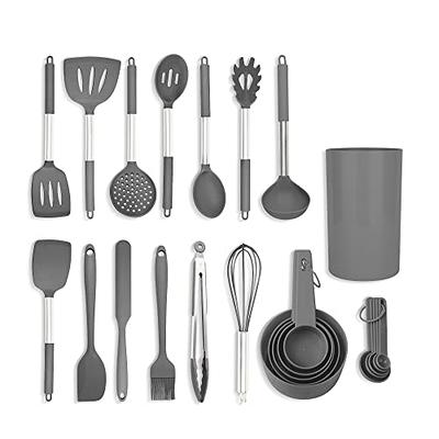 Silicone Cooking Utensils Kitchen Utensil Set, 21 PCS Wooden Handle  Nontoxic BPA Free Silicone Spoon Spatula Turner Tongs Kitchen Gadgets  Utensil Set for Nonstick Cookware with Holder