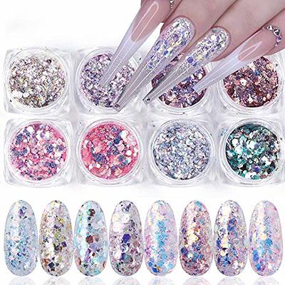 LuckForever 12 Colors Chunky Body Glitters Iridescent White Pink Purple  Hexagon Nail Glitters Sequins Flakes Powder for Acrylic Nails Crafts Paints