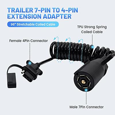 Oyviny 4 Way Flat Trailer Extension Coiled Cable 5 Feet 4 Pin Male and  Female Wiring Harness Adapter 60 Stretchable Coiled Extension Wiring Cable