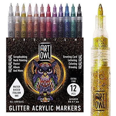 JR.WHITE Glitter Metallic Paint Pens: Sparkle Water-Based Marker Pen for  Greeting Cards, Mugs, Wood, Art Drawing, Rock Painting, Posters, Albums