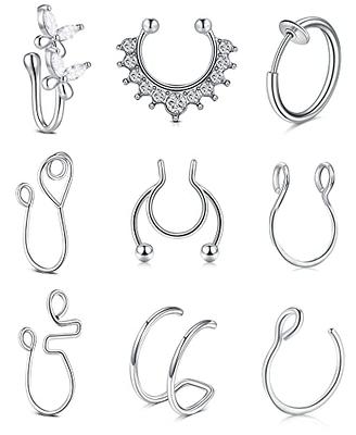 Fake Clip On Nose Ring 24g - Faux Nose Hoop - No Piercing Needed - Smooth  Tiny 925 Sterling Silver Fake Nose Piercing False Nose Jewelry (Silver)