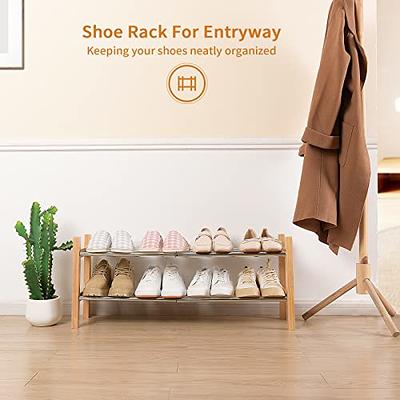 Natural 2-Tier Wood Shoe Rack