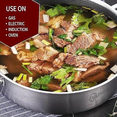 LOLYKITCH 6 qt Tri-Ply Stainless Steel Non-Stick Saute Pan wih Lid,Deep Frying Pan,Large Skillet,Jumbo Cooker,Induction Pan,Dishwasher and Oven Safe.