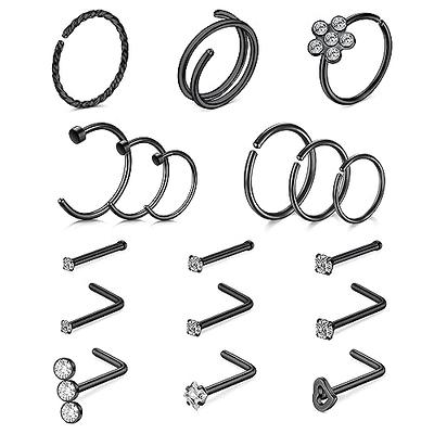 BodyAce 20G Spike Nose Rings Studs with Chains, Stainless Steel