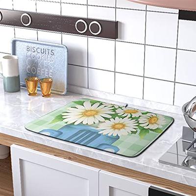 Kwlegh Daisy Floral Dish Drying Mat for Kitchen Counter Beautiful