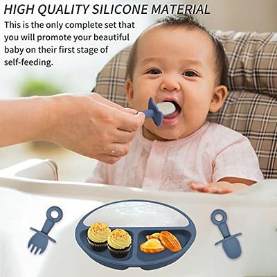 Silicone Baby Feeding Set, Baby Led Weaning Supplies with Suction Bowl  Divided Plate, Toddler Self Feeding Dish Set with Spoons Forks Sippy Cup