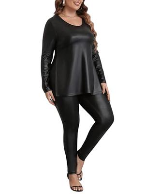 MakeMeChic Women's Plus Size 2 Piece Leather Outfits Faux Leather Long  Sleeve Shirt Top and Leggings Set Plus Black 0XL at  Women's Clothing  store