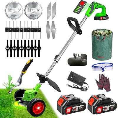 Cordless Weed Eater String Trimmer,3-in-1 Lightweight Push Lawn Mower &  Edger Tool with 3 Types Blades,21V 2Ah Li-Ion Battery Powered for Garden  and Yard,Black 