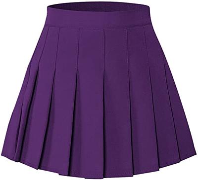  Women Pleated Tennis Skirt High Waisted Plain Color