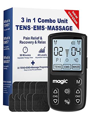  HEXTOR Tens Unit Muscle Stimulator- Tens Machine with 4 Channel  & 24 Modes- EMS Tens Units for Pain Relief with 8Pcs Electrode Replacement  Pads- Tens Device with All Accessories and A