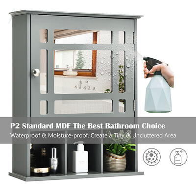 Gymax Wall-Mounted Bathroom Storage Organizer Mirrored Medicine