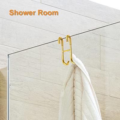 2Pack Shower Door Hooks, 304 Stainless Steel Towel Hooks for Bathroom Frameless Glass Shower Door, Extended Double Shower Squeegee Hooks, Bathrobes