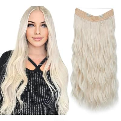 SARLA Invisible Wire Hair Extensions Dirty Blonde 22 Inch Straight Long  Synthetic Hairpieces Adjustable Transparent Headband for Women No Clip