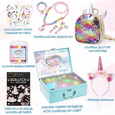 Healemo Unicorns Gift for Girl Kids - Birthday Gift Box for 3 4 5 6 7 8 9  10 11 12 Year Old Toddler Teen Girl, Unicorns Gift Toys Age 6-8 Basket