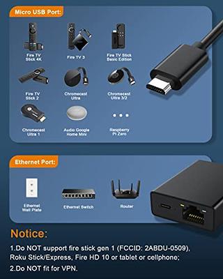 Ethernet Adapter for Fire TV Stick, Electop Micro USB to RJ45