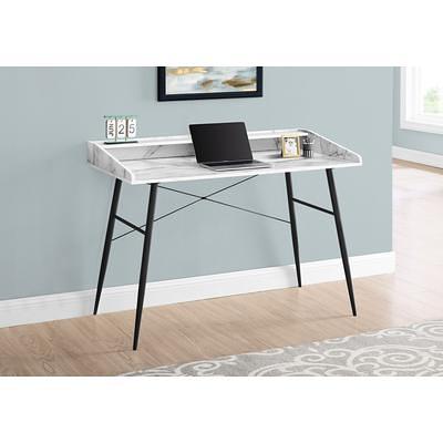 Modern White Desk - Small Wooden Computer Desk with 3 Storage