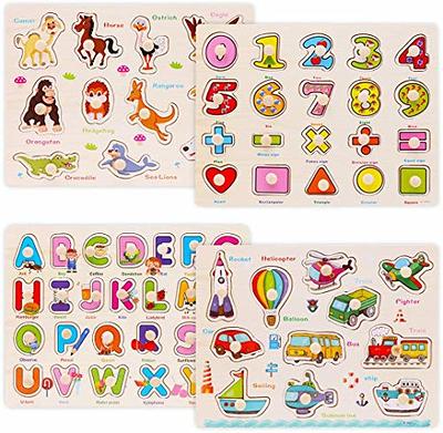 Wooden Peg Puzzles for Toddlers 2 3 Years Old, WOOD CITY Alphabet