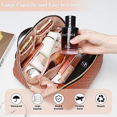 SOIDRAM Large Capacity Travel Cosmetic Bag Makeup Bag Checkered Leather  Makeup Bag Organizer Women Portable Toiletry Bag Flat Lay Everything  Cosmetic