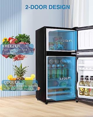 Kismile Mini Fridge with Freezer,3.2 CU.FT Compact Mini Refrigerator with Double 2 Door,Adjustable Temperature,Full Size for Home,Kitchen,Dorm