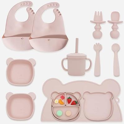 Baby Feeding Set 5 Pcs Silicone Dinner Plates and Cutlery Set, Santi & Me  Baby Weaning Bowls with Suction & Silicone Bibs & Spoon and Fork & Toddler