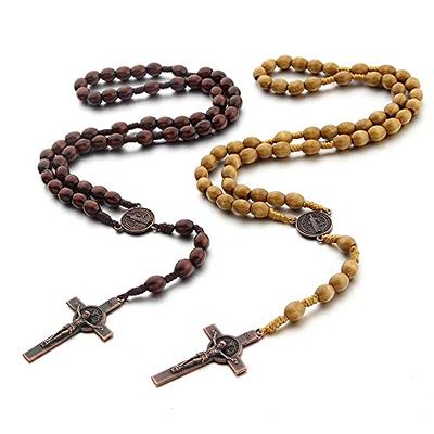 Brown wooden rosary necklace cross religion isolated on white background.  Christian cross. Vector stock Stock Vector | Adobe Stock