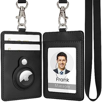 Black ID Badge Holder with Lanyard, Vertical PU Leather ID Badge Card Holder  with 1 Clear ID Window, 4 Credit Card Slots and a Detachable Neck Lanyard  for Office School Student 