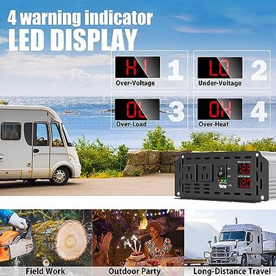 2000 Watt Power Inverter Modified Sine Wave, DC 12V to AC 110V 120V  Converter with Dual Sockets, USB Port, LED Display for RV Truck Boat Solar  Car