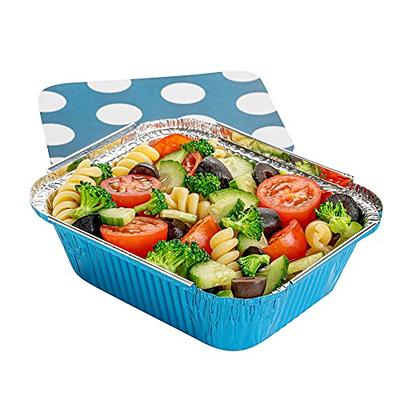 16 oz Rectangle Blue Aluminum Take Out Container - with Polka Dot Paper Lid  - 7 1/4 x 5 1/4 x 2 - 200 count box