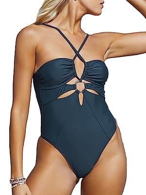 Women's Plunging Neck One Piece Swimsuit Cutout Bathing Suit -  Cupshe-L-Black