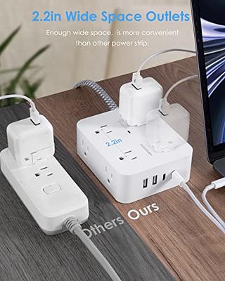 BESHON Power Strip Surge Protector, 5Ft Extension Cord, 6 Outlets with 3  USB Ports(1 USB C Outlet), 3-Side Outlet Extender, Wall Mount, Compact for