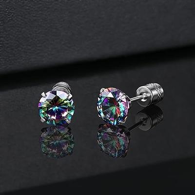 Pack of Titanium Colorful CZ Screw Back Earrings Hypoallergenic for Sensitive Ears